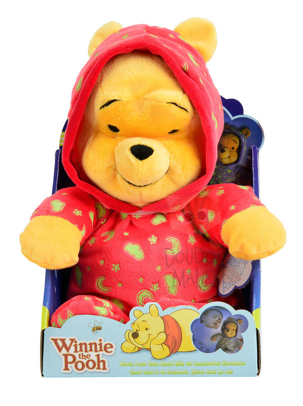  peluche winnie lourson pyjama rouge jaune nuage lune étoile luminescent 